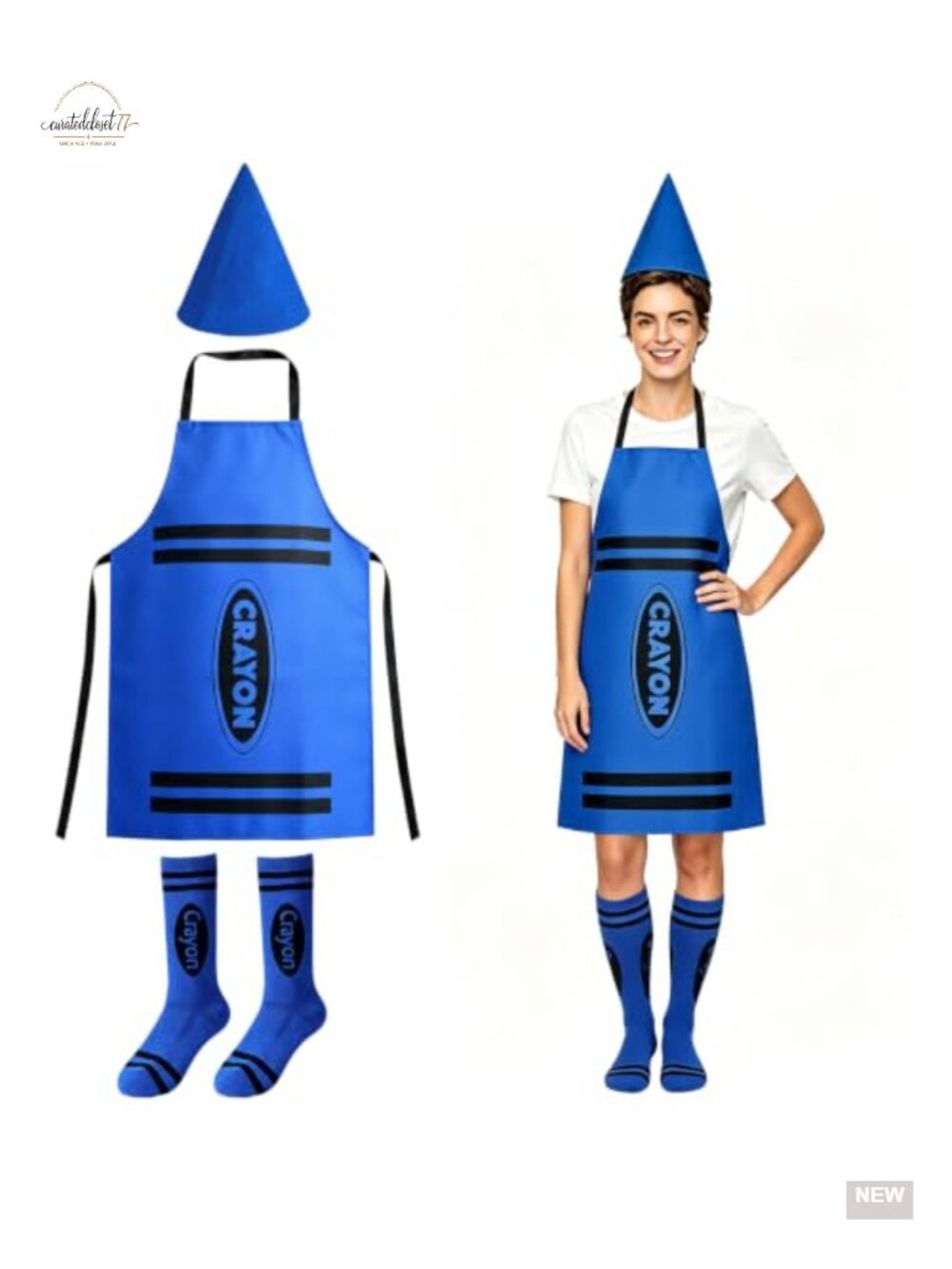 Halloween Crayon Costume Set with Apron, Cone Hat & Socks for Adults